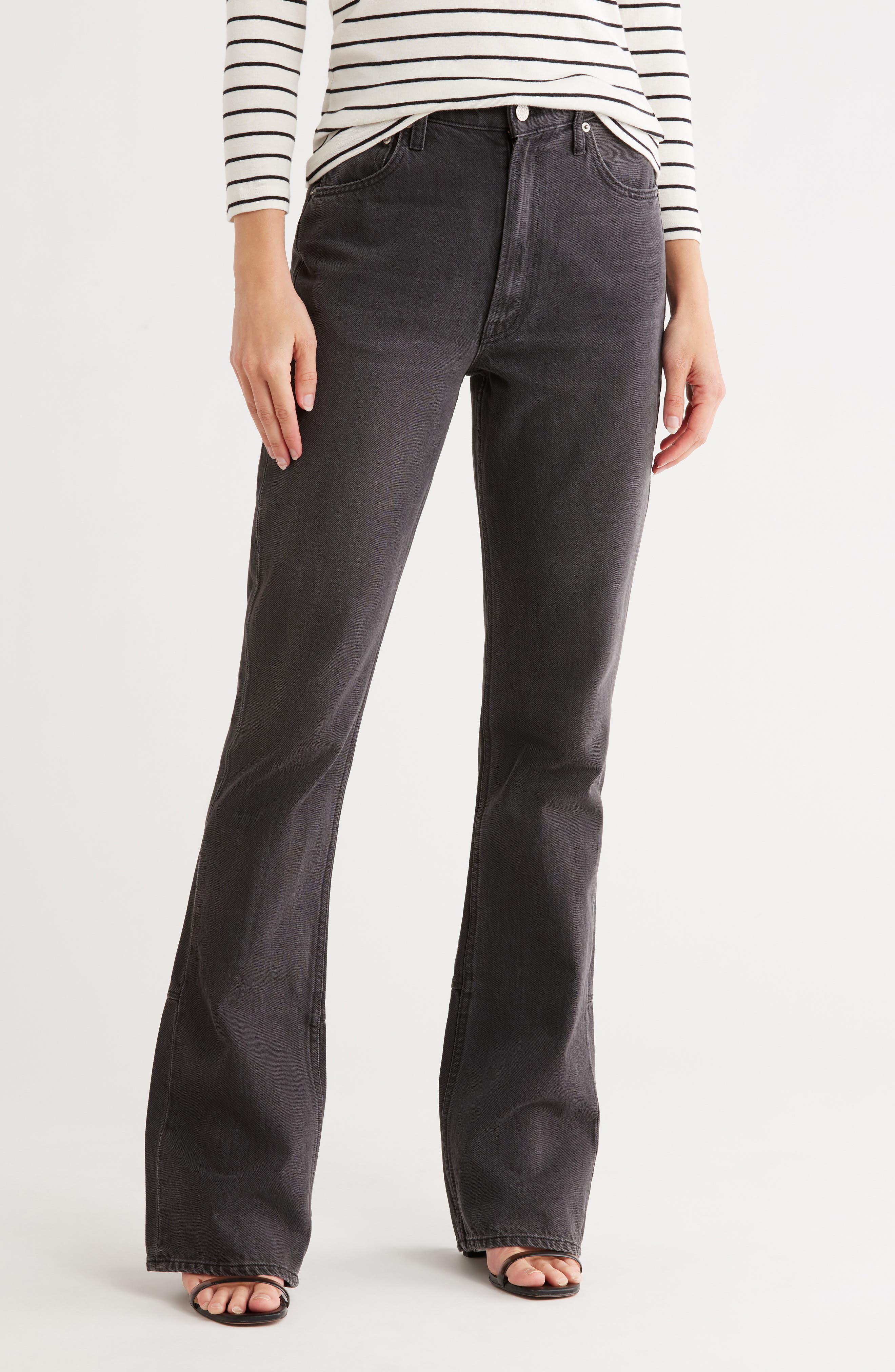 MOTHER High Waist Slit Heel Flared Jeans