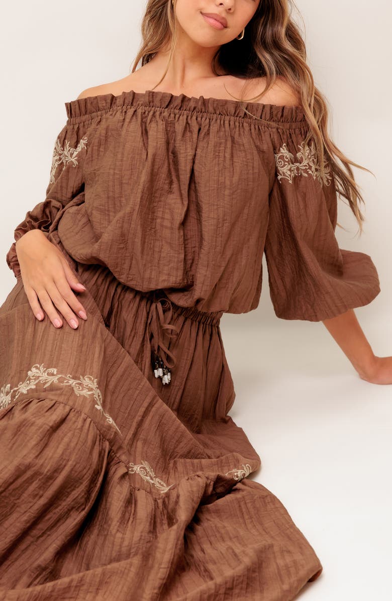 FLYING TOMATO Off The Shoulder Top, Alternate, color, Brown