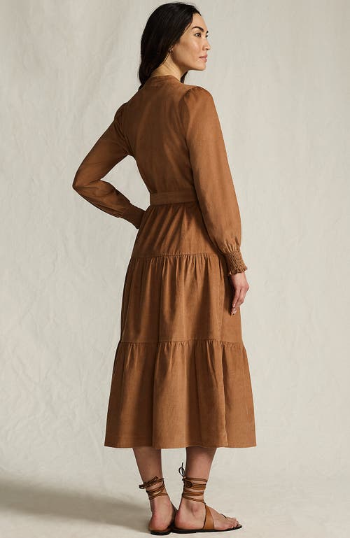 Lands' End Pinwale Cord Smocked Sleeve Maxi Dress In Brown