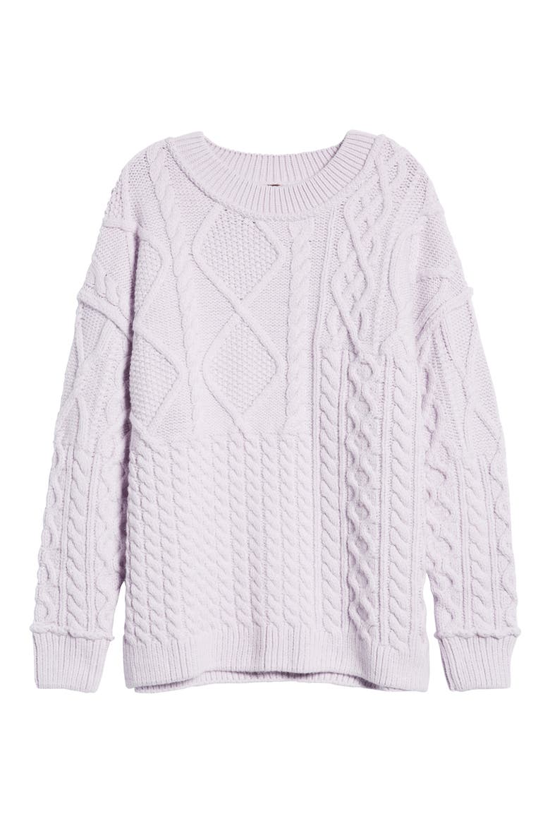 Leslie Cable Knit Oversize Sweater, Alternate, color, FROST LAVENDER