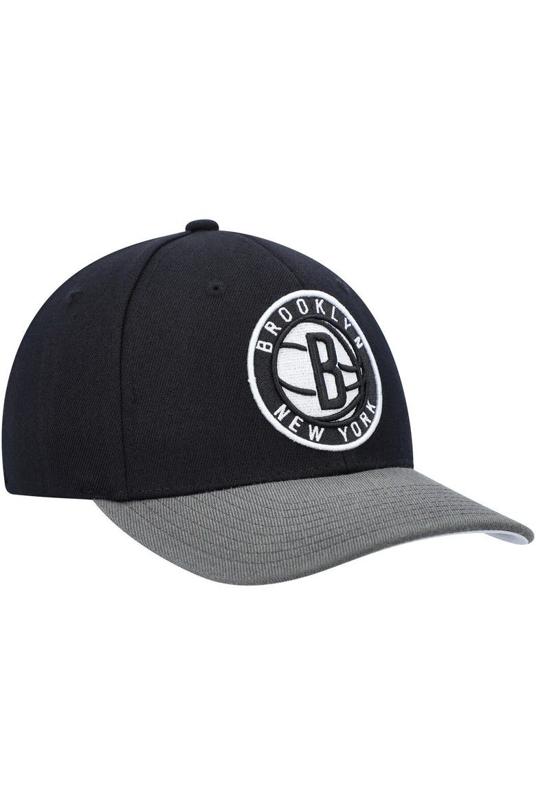 Men's Mitchell & Ness Black/Gray Brooklyn Nets MVP Team Two-Tone 2.0 Stretch-Snapback Hat, Alternate, color, Black
