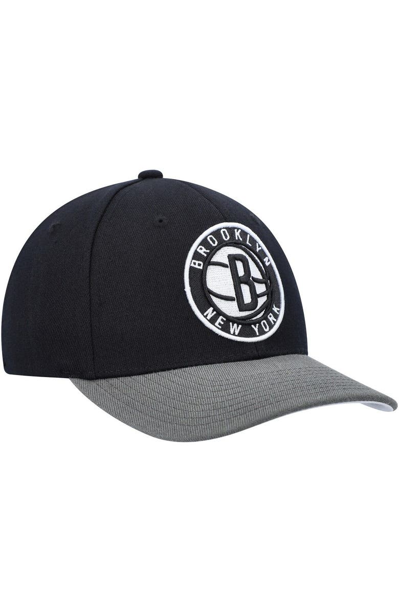 Mitchell & Ness Men's Mitchell & Ness Black/Gray Brooklyn Nets MVP Team Two-Tone 2.0 Stretch-Snapback Hat, Alternate, color,