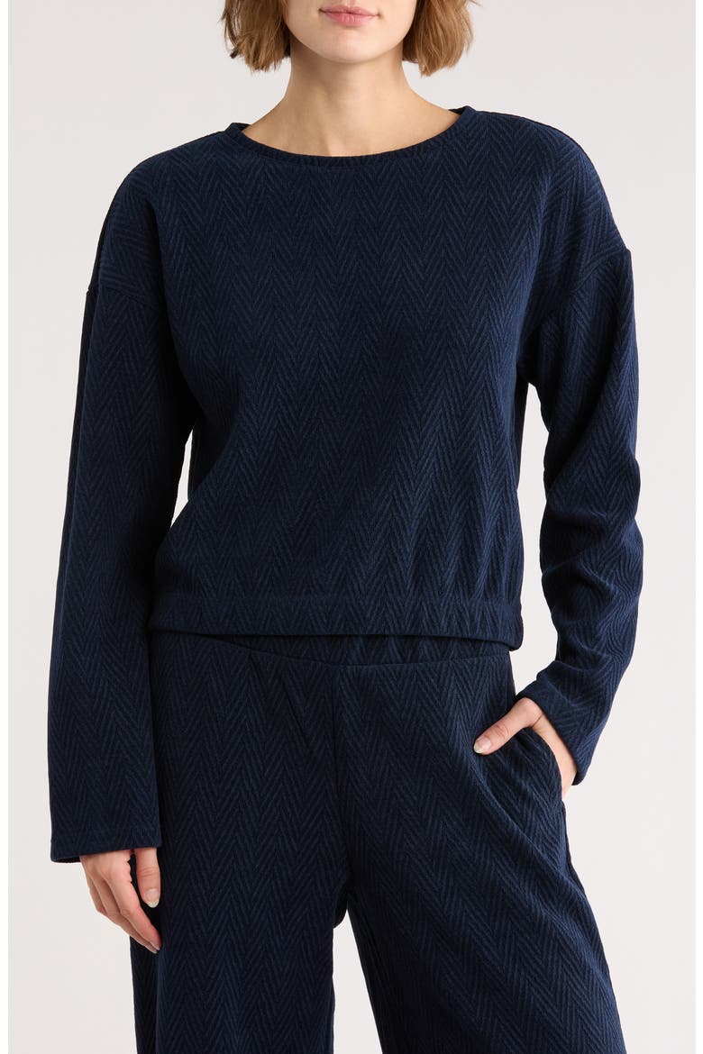 Herringbone Crop Pullover Sweatshirt, Main, color, TRUE NAVY