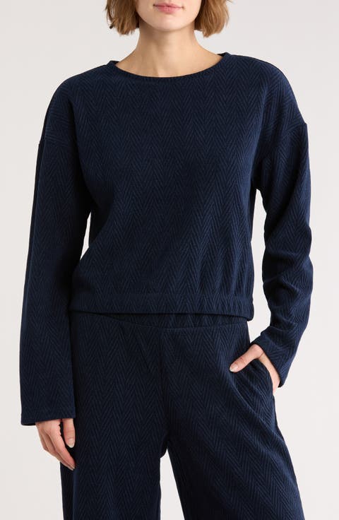 Herringbone Crop Pullover Sweatshirt