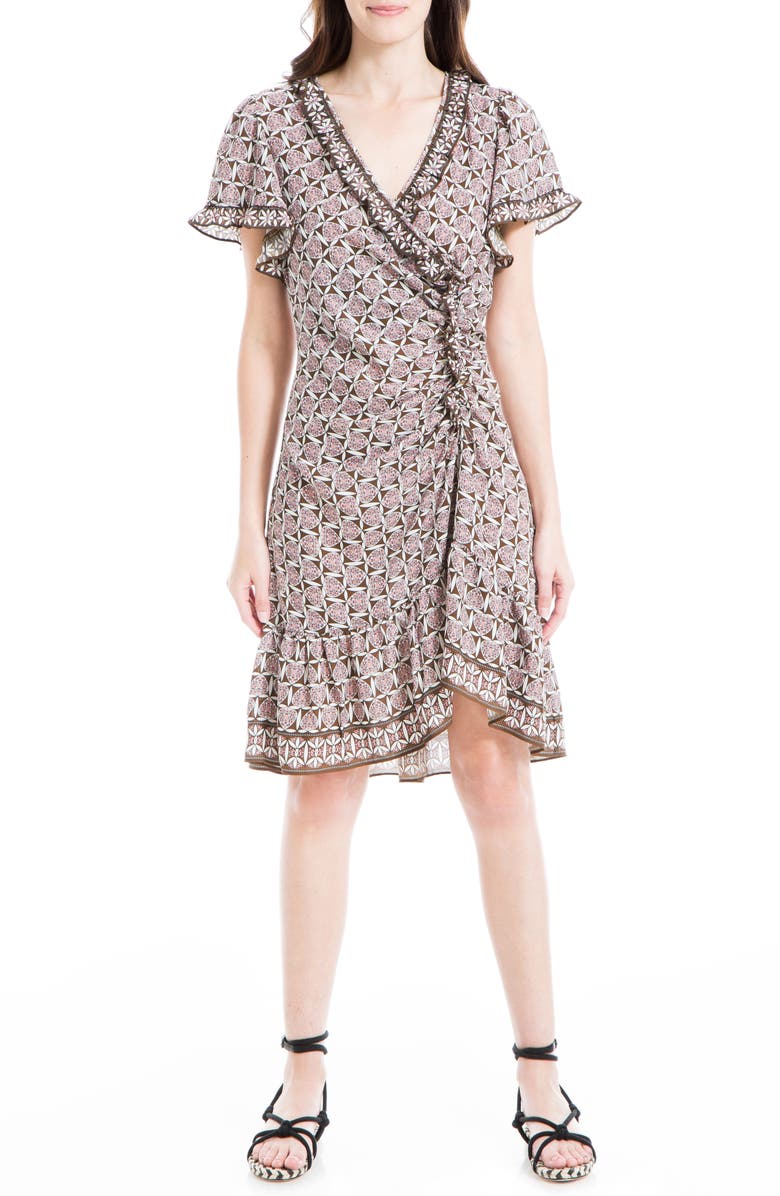 MAX STUDIO Ruffle Trim Flutter Sleeve Dress, Main, color, 