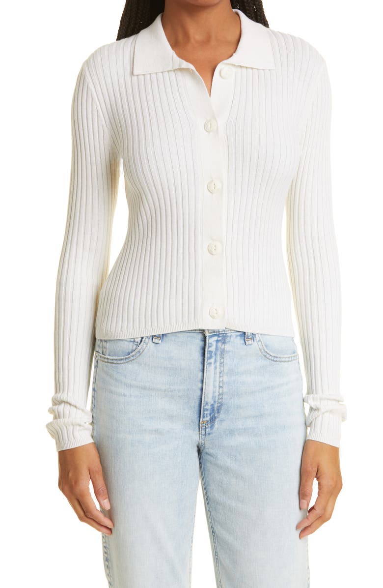 rag & bone Navaya Ribbed Cotton & Cashmere Polo Cardigan, Main, color, 