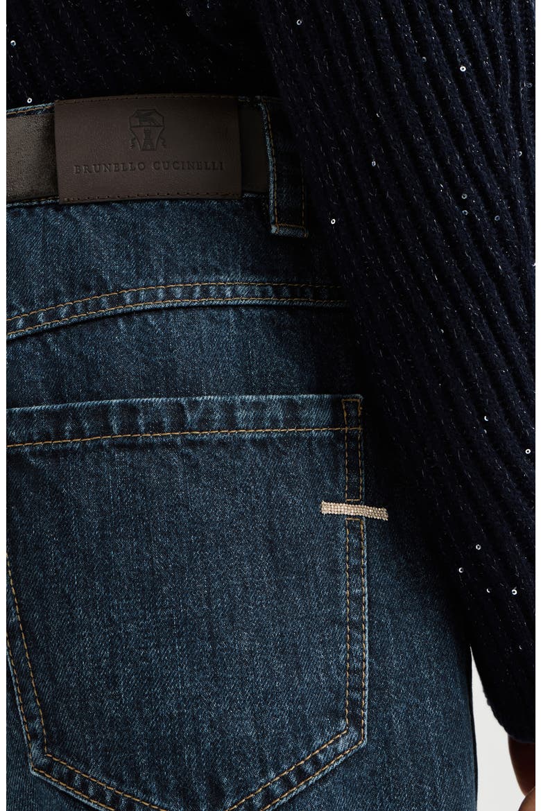 Authentic denim straight trousers with shiny bartack, Alternate, color, Denim