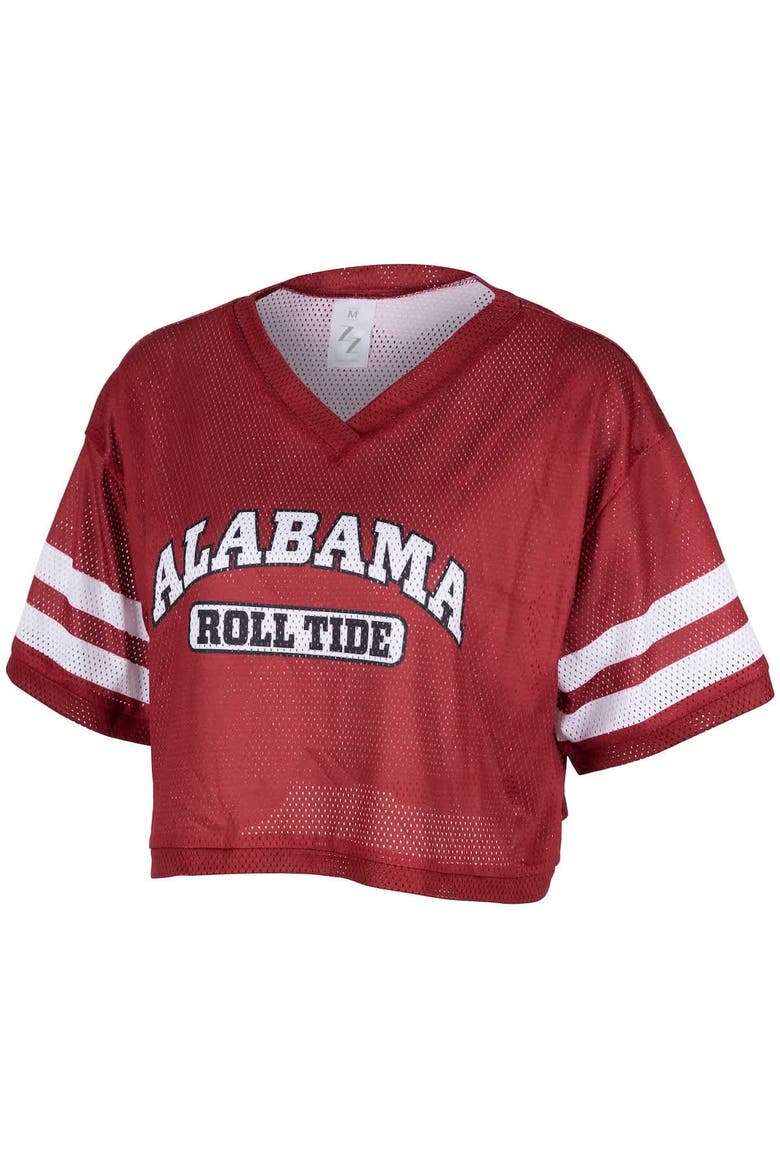 Women's ZooZatz Crimson Alabama Crimson Tide Mesh Cropped V-Neck T-Shirt, Alternate, color, Crimson