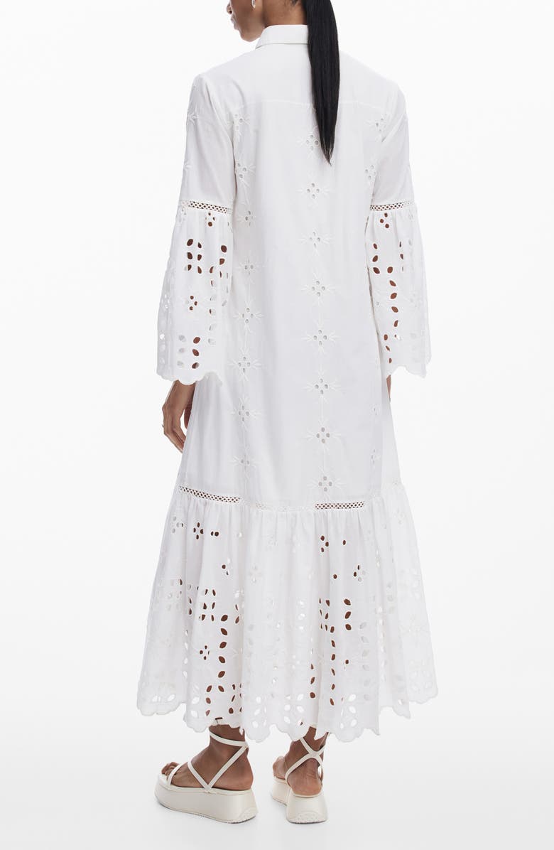 Desigual Eyelet Embroidery Long Sleeve Cotton Dress, Alternate, color, 