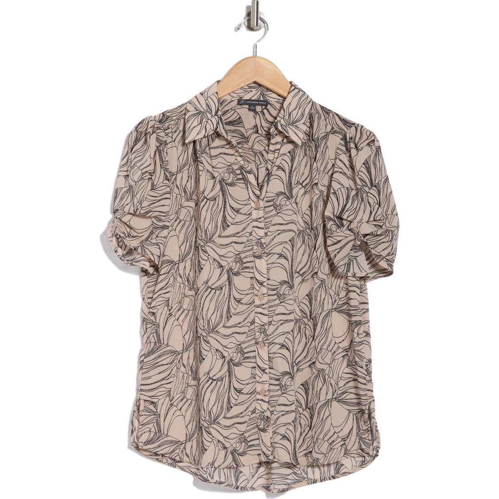 ADRIANNA PAPELL ADRIANNA PAPELL PATTERNED PINCH SLEEVE BUTTON-UP SHIRT