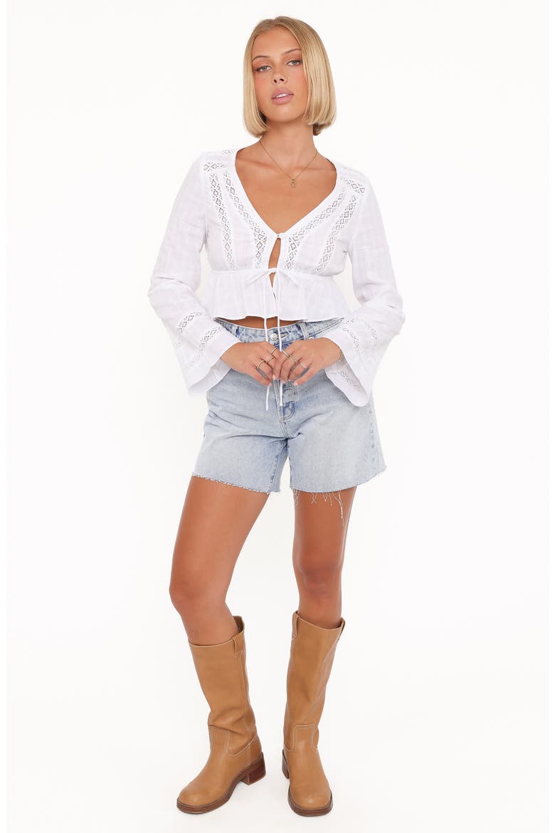 Reed Tie Front Peplum Crop Top, Alternate, color, WHITE