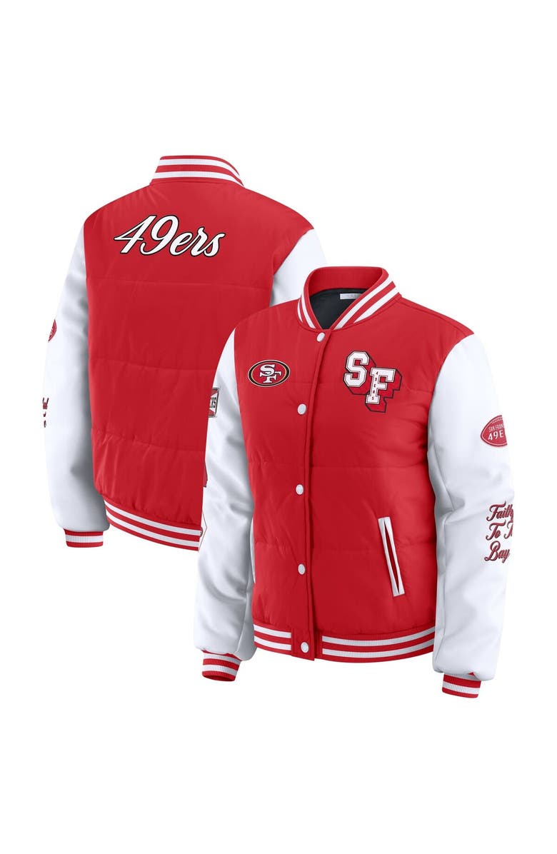 WEAR by Erin Andrews Women's WEAR by Erin Andrews Scarlet San Francisco 49ers Varsity Full-Snap Puffer Jacket, Main, color, Scarlet
