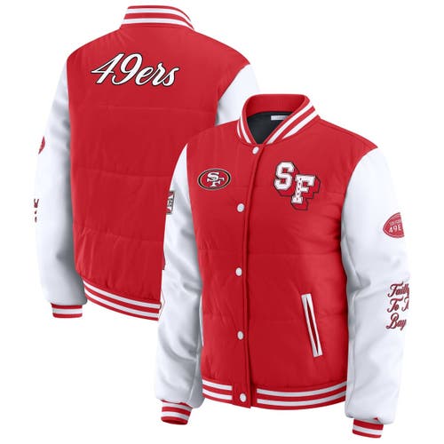 Wear By Erin Andrews Scarlet San Francisco 49ers Varsity Full-snap Puffer Jacket In Red