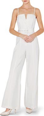 FREEMARKET Solid Belted Wide Leg Jumpsuit
