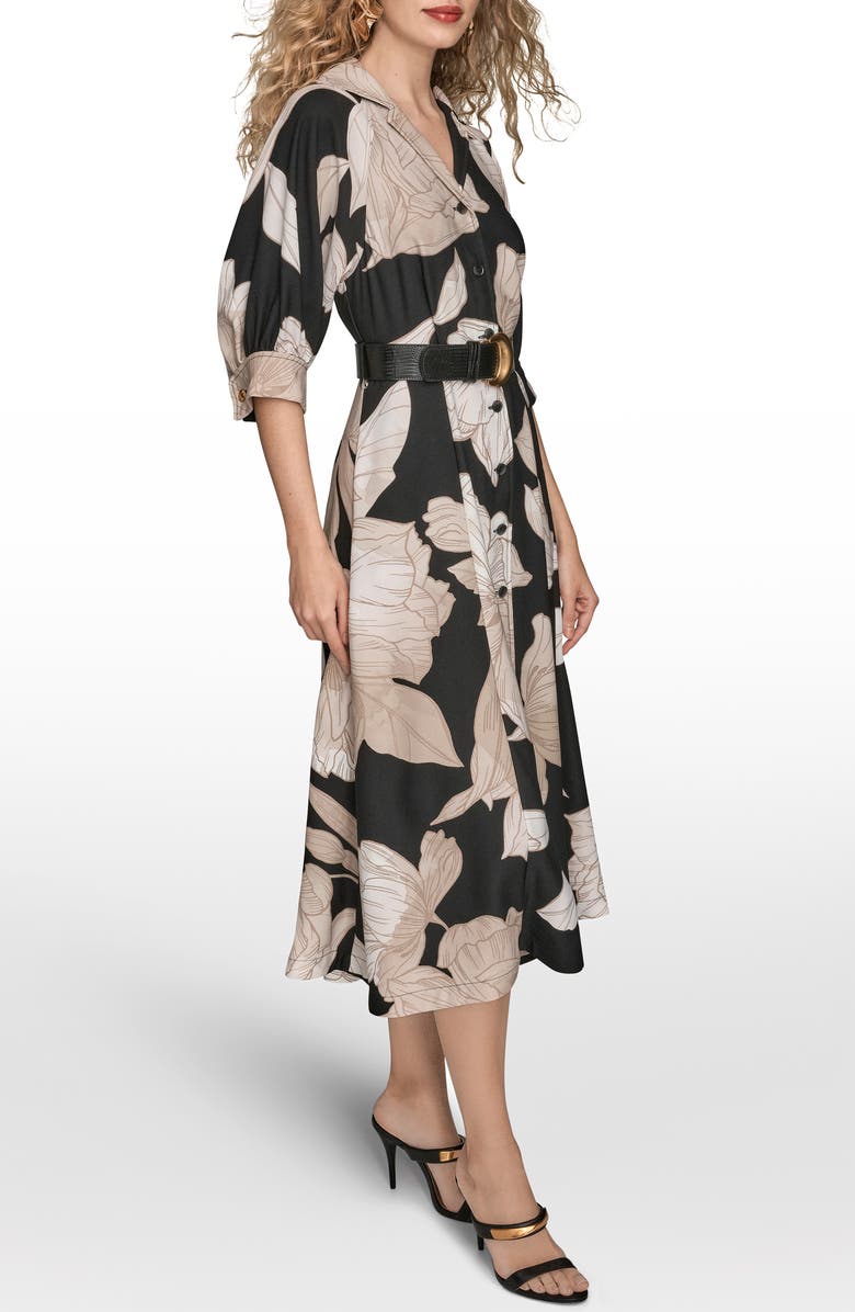 Donna Karan New York Floral Belted Shirtdress, Alternate, color, Black/ Fawn Multi (H5n)