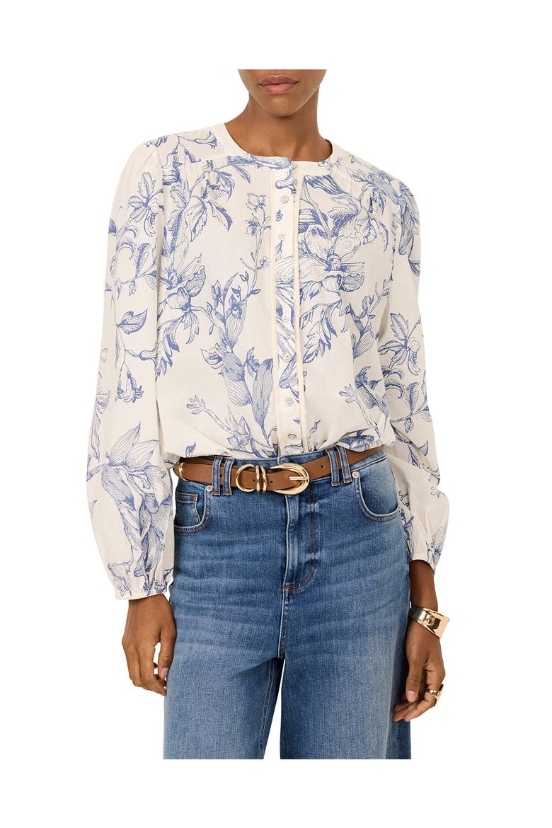 Cotton Floral Print Blouse, Main, color, Blue