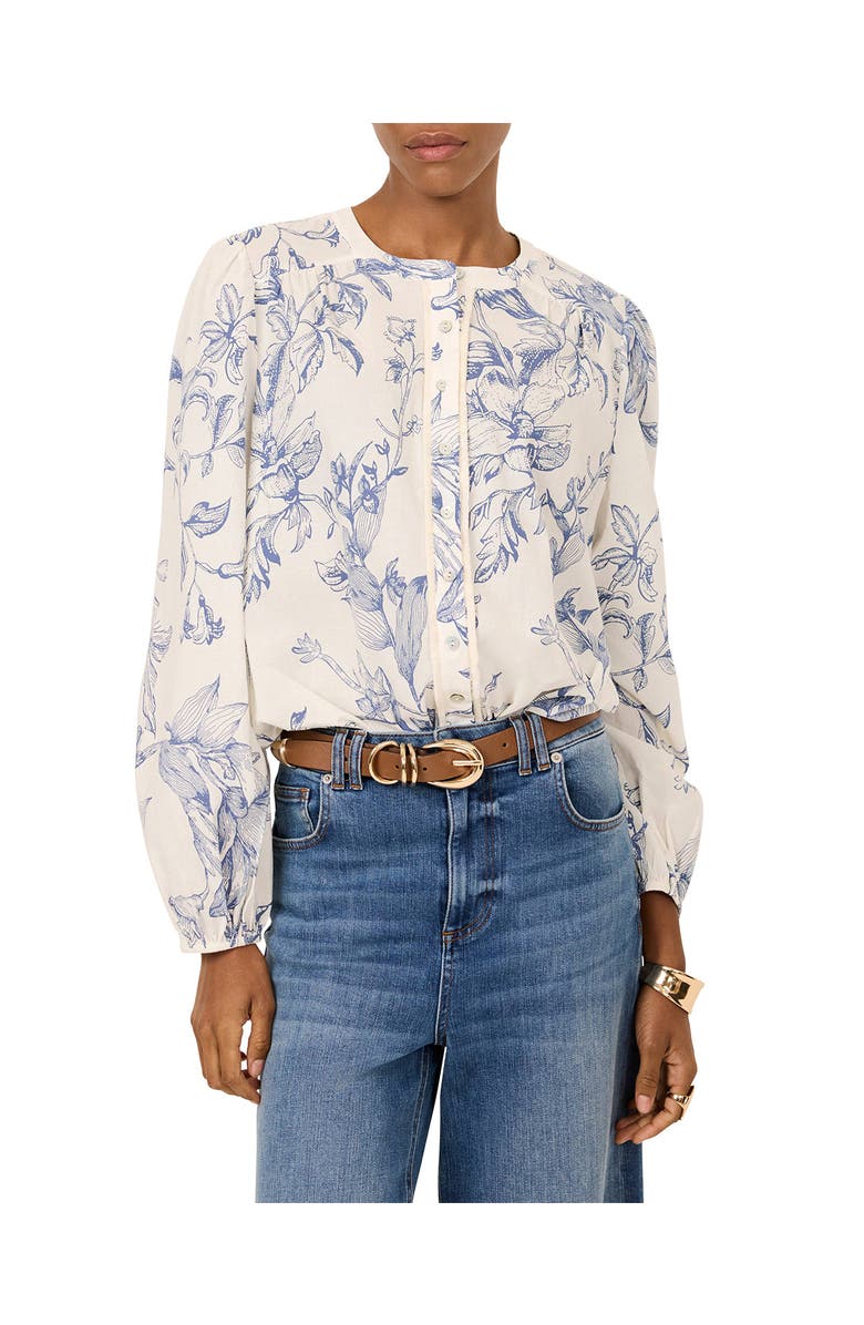 MINT VELVET Cotton Floral Print Blouse, Main, color, Blue
