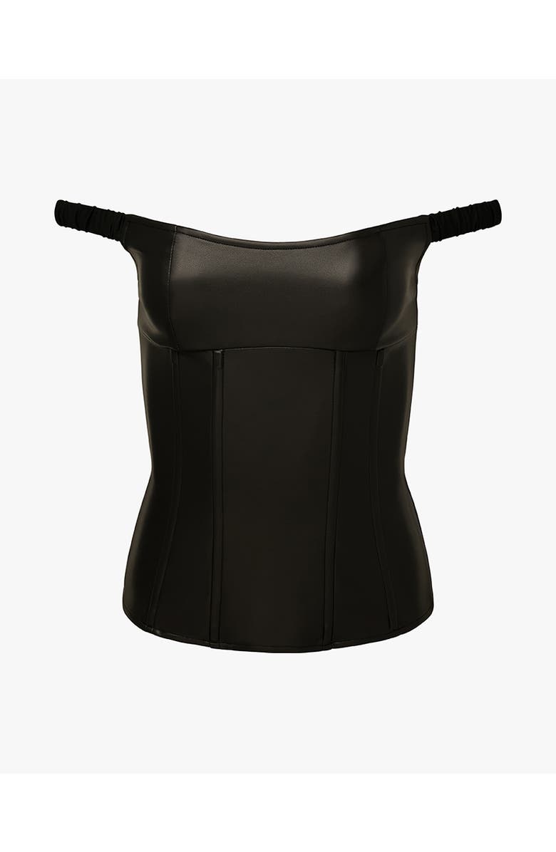 WeWoreWhat Off Shoulder Vegan Leather Corset, Alternate, color, Black