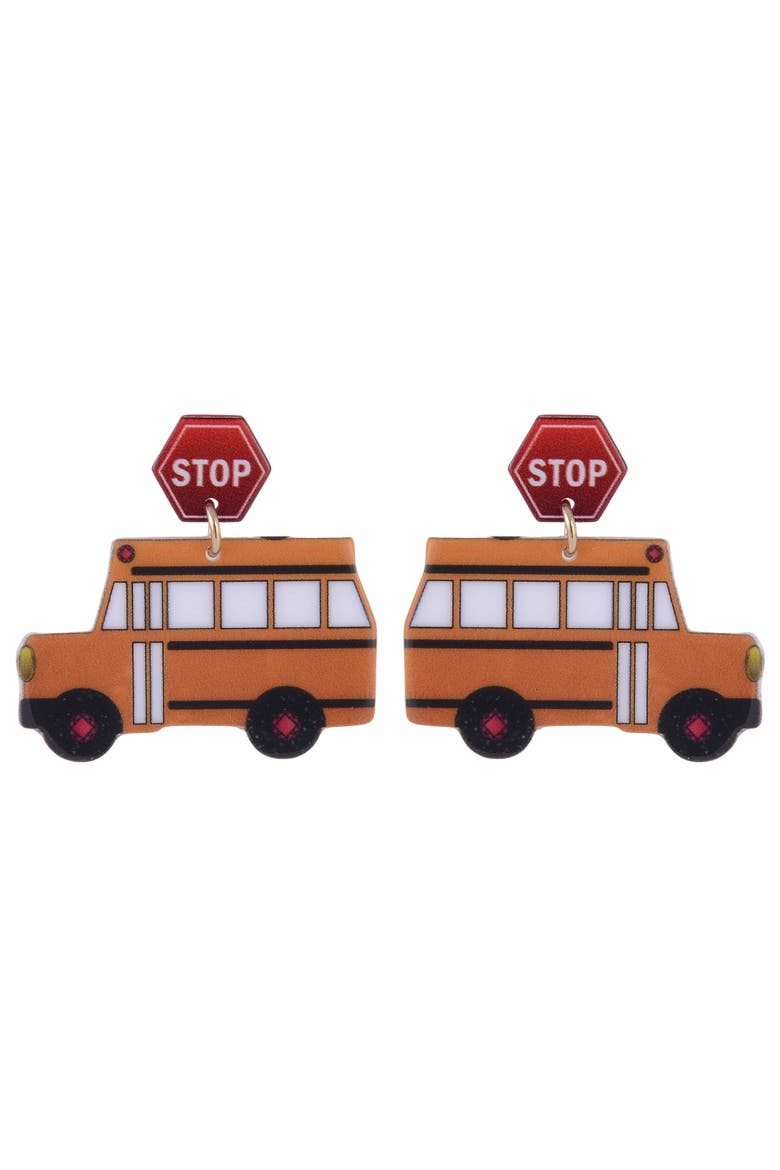 Acrylic School Bus Earrings, Alternate, color, Yellow