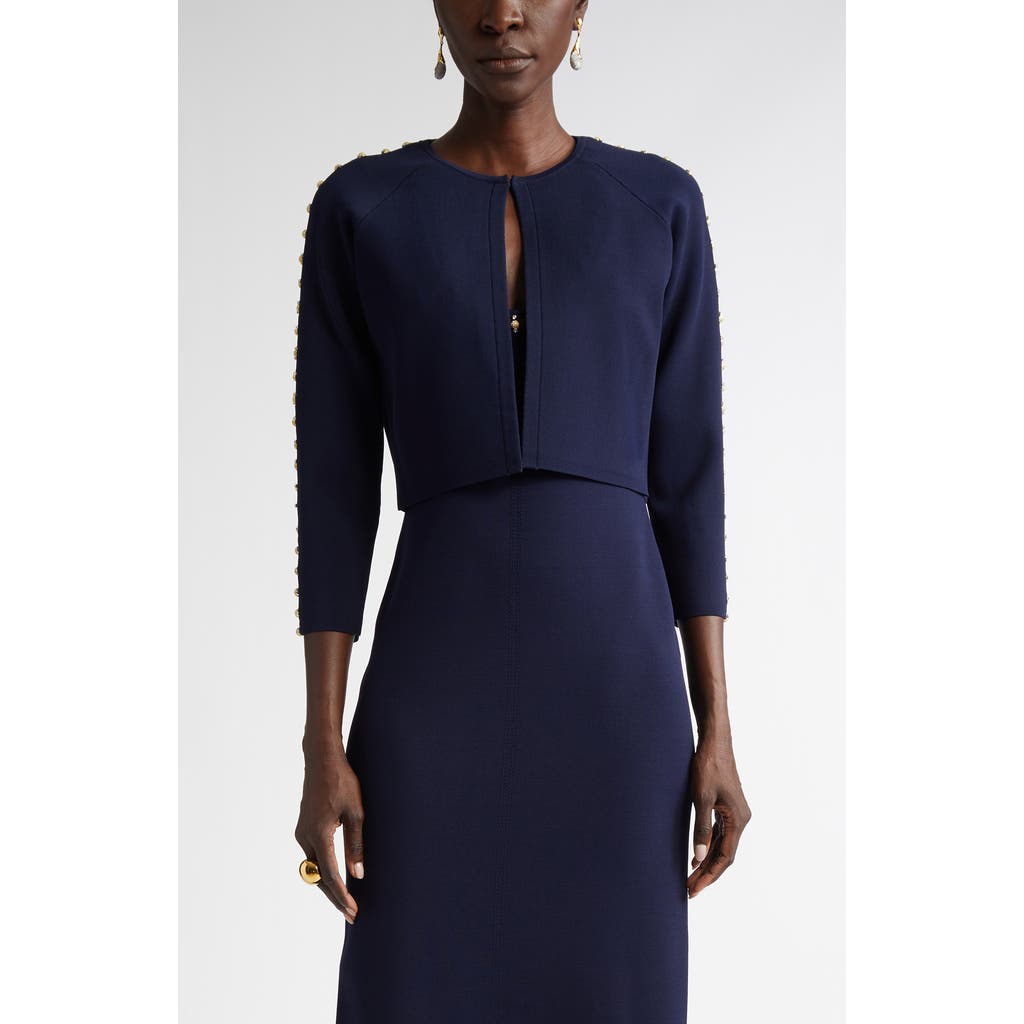 St. John Collection Suspended Pavé Milano Knit Cardigan in Navy