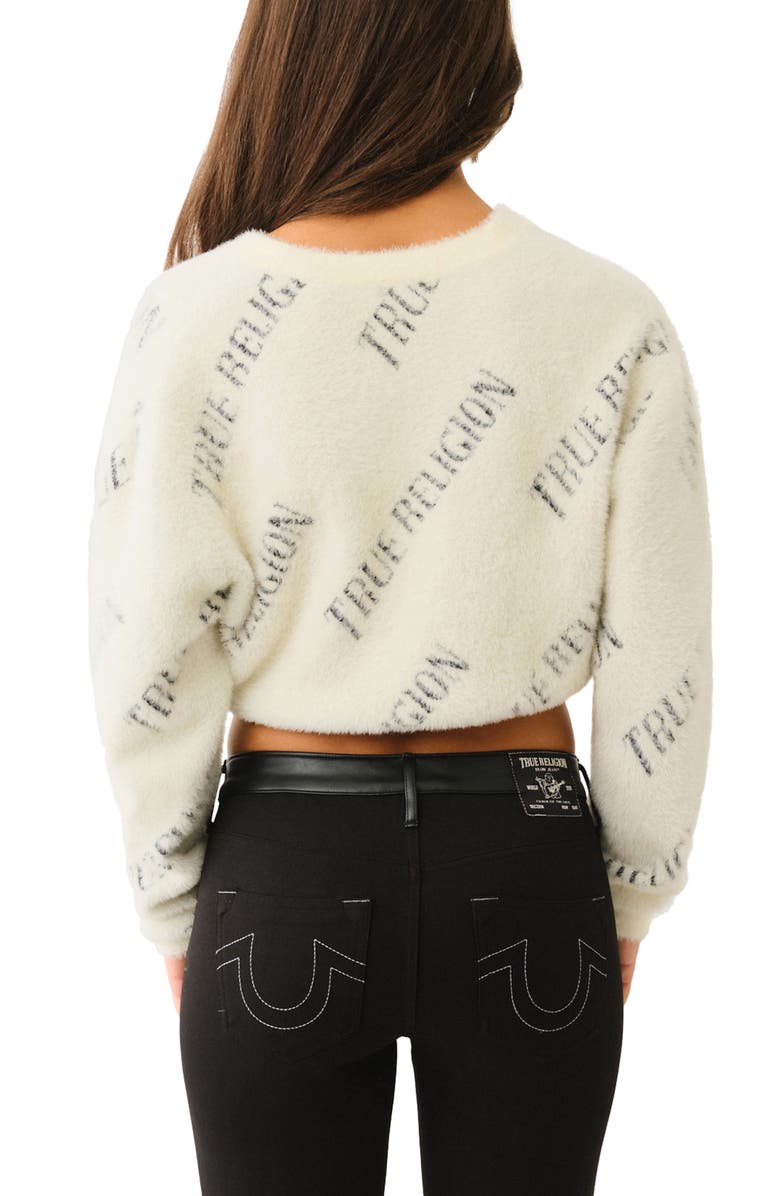 True Religion Logo Print Crop Cardigan, Alternate, color,