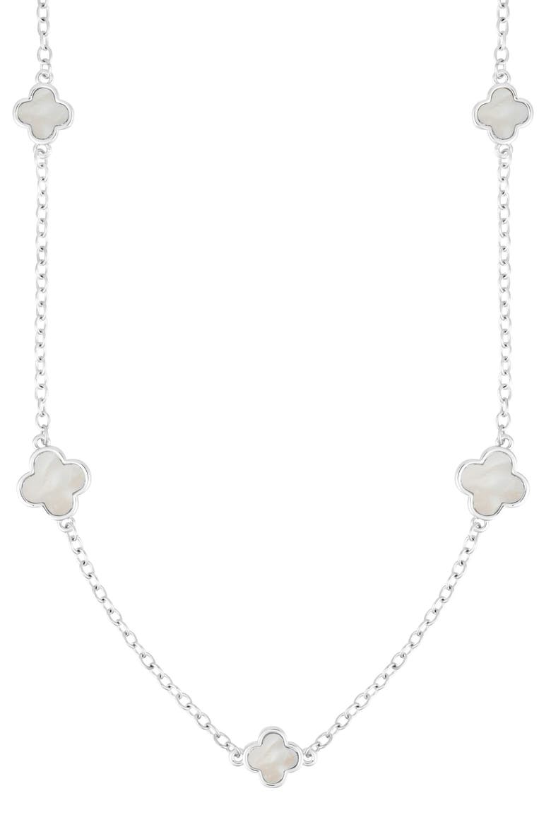 Mother of Pearl Clover Station Necklace, Main, color, WHITE
