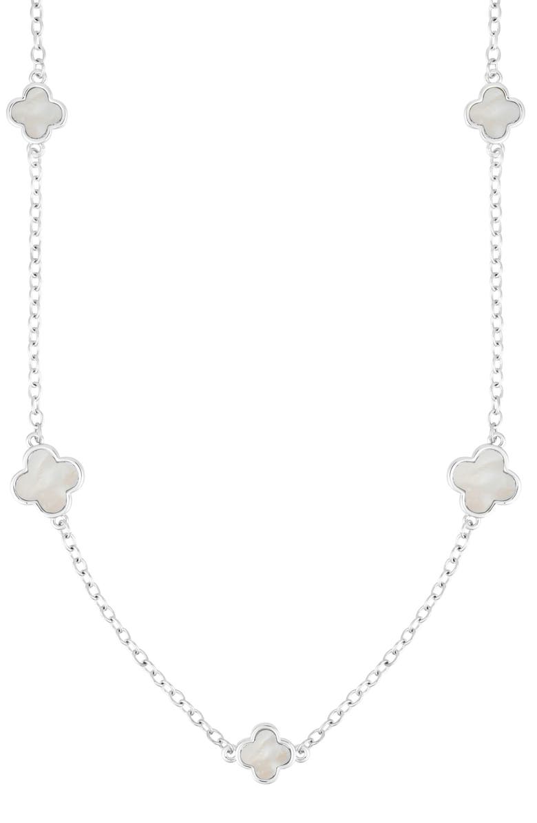 Adornia Mother of Pearl Clover Station Necklace, Main, color, White