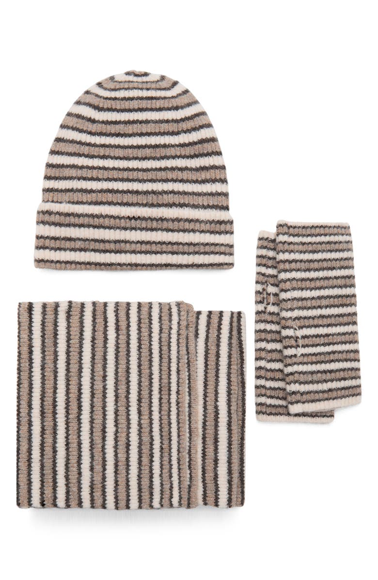 MANGO TEEN Striped Knit Scarf, Alternate, color, Brown