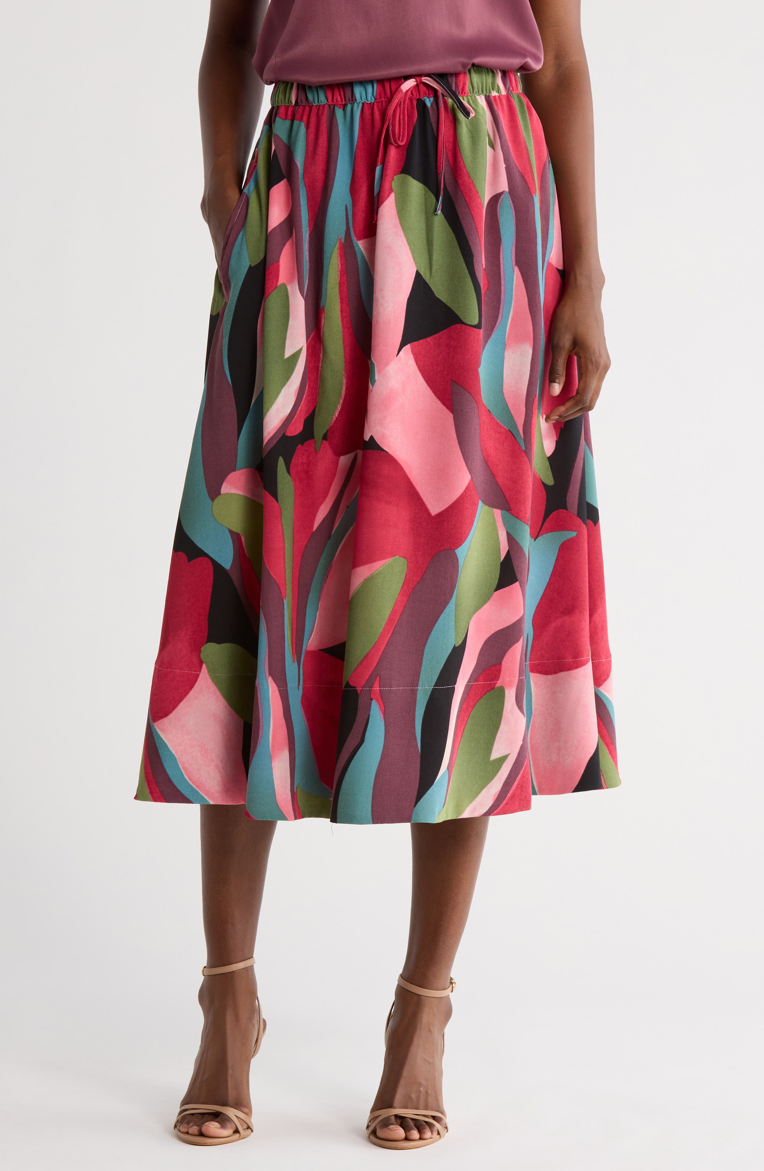 Adrianna Papell Tie Waist Midi Skirt