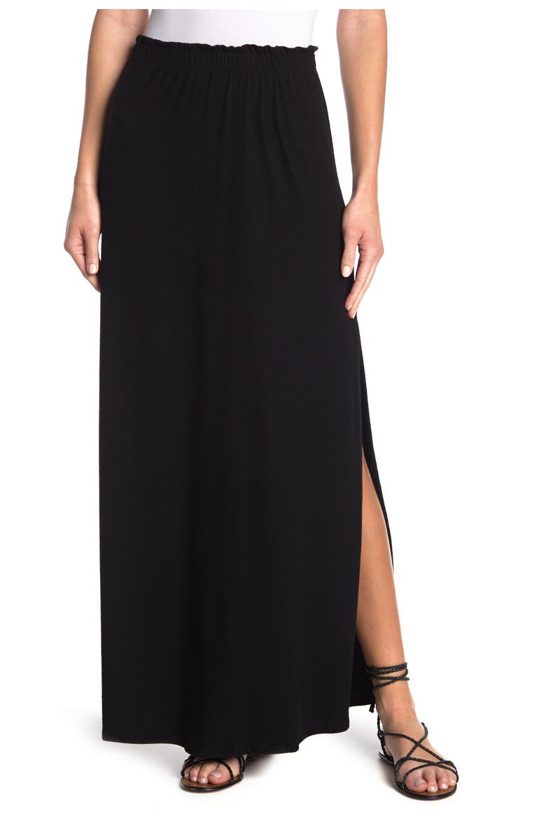 GO COUTURE Side Slit Ruffled Maxi Skirt, Main, color, Black