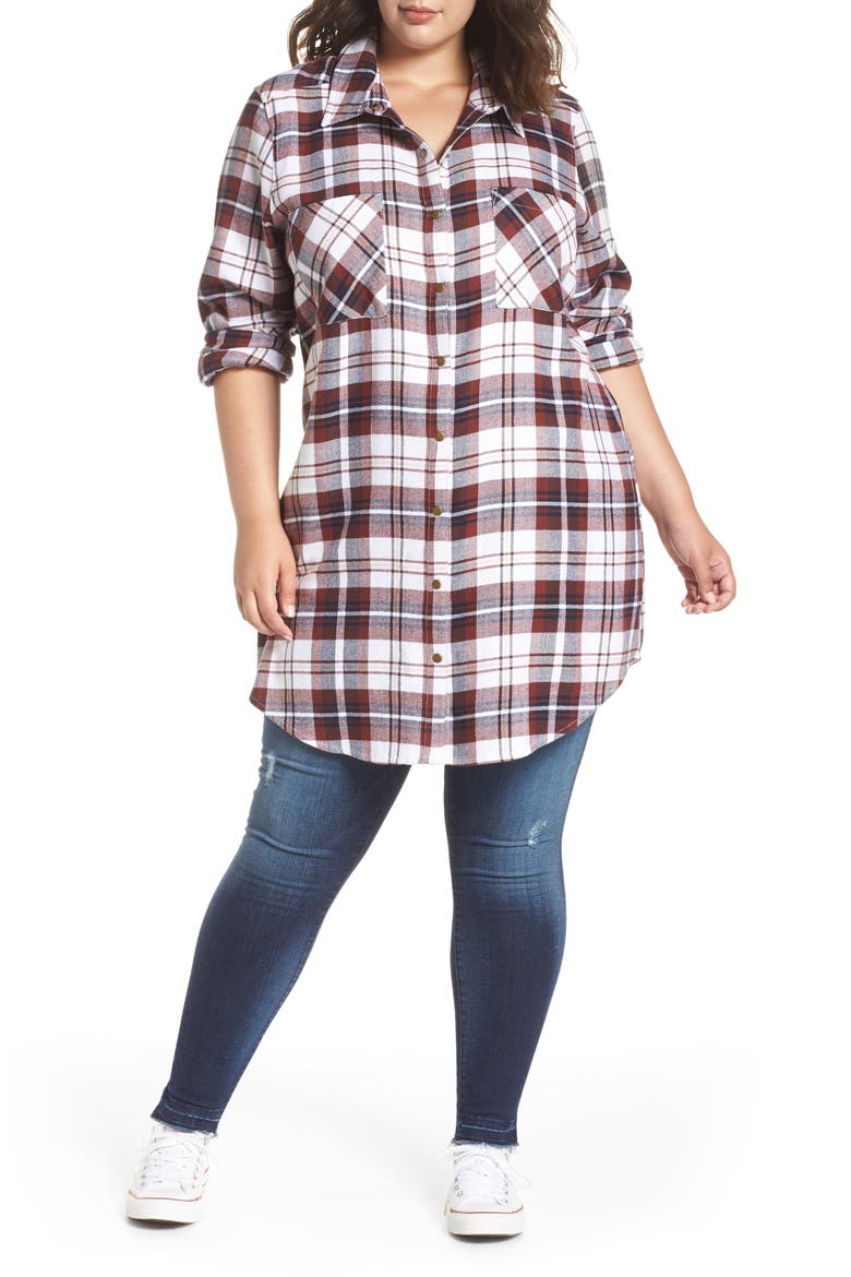 Plaid Flannel Tunic, Alternate, color, IVORY CAMEL PLAID