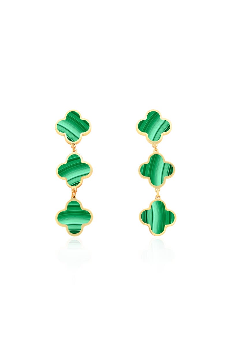 The Lovery Fine Jewelry Malachite Clover Dangle Earrings, Alternate, color, Malachite