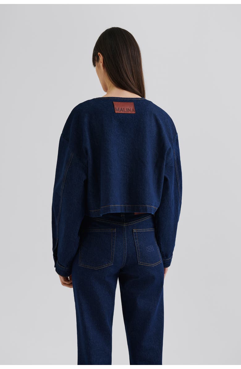 Malina Elowen Cropped Long Sleeve Denim Jacket, Alternate, color, Unwashed Dark Blue