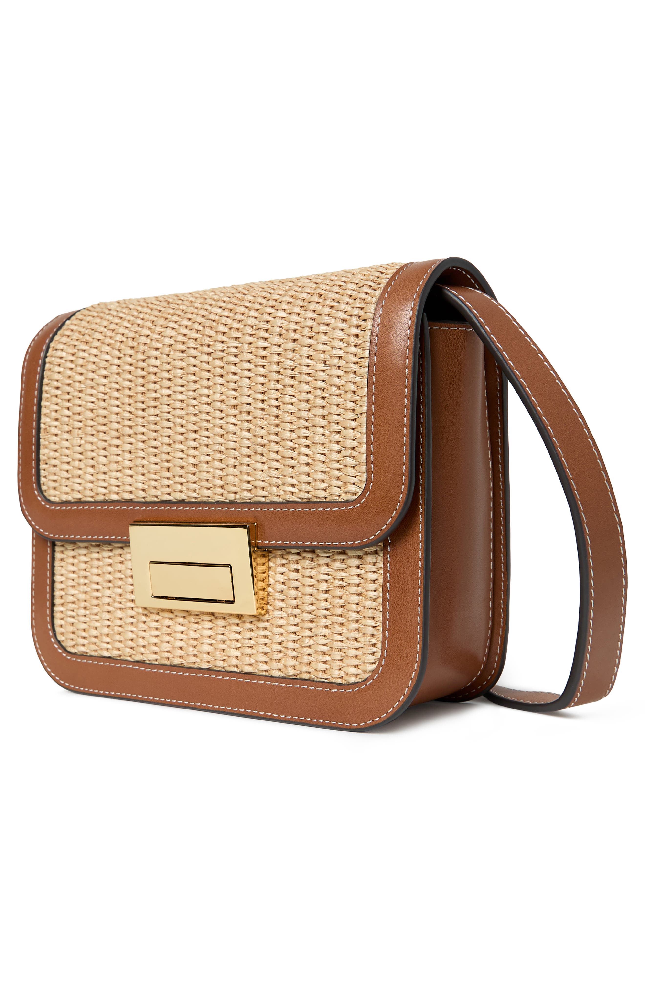 Loeffler Randall Desi Woven Raffia & Leather Shoulder Bag, Alternate, color, Natural/ Cacao