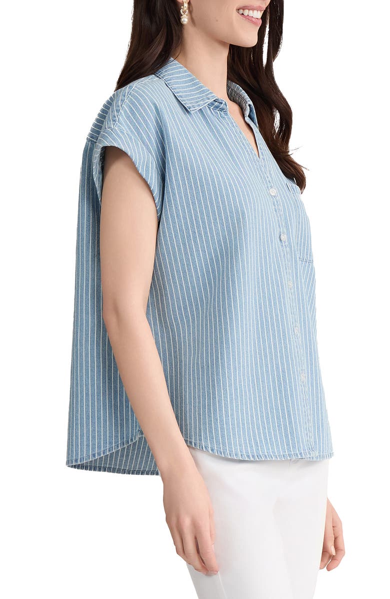 Jones New York Stripe Cotton Button-Up Shirt, Alternate, color, Medium Wash / White