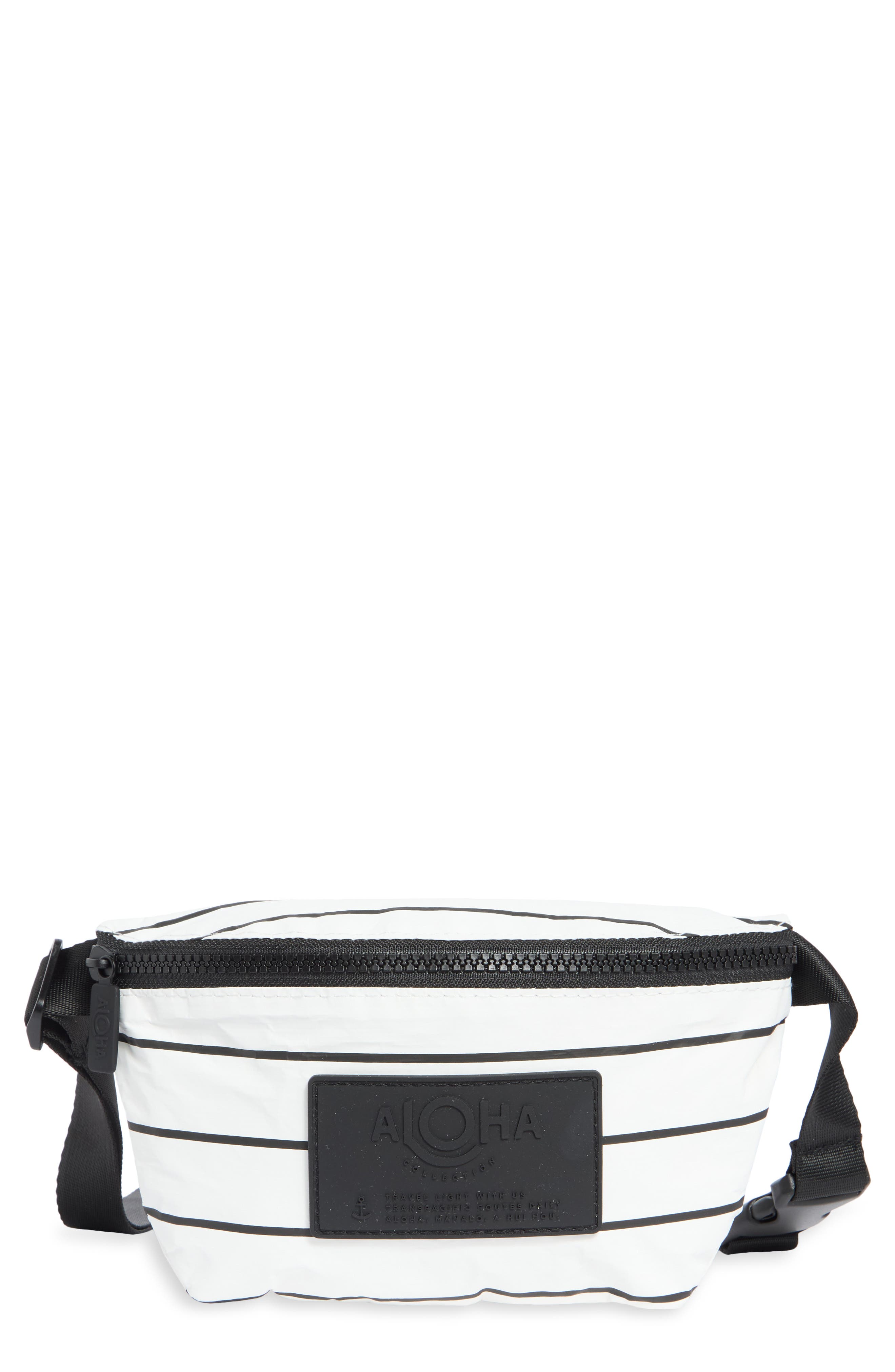 Aloha Collection Pinstripe Hip Pack, Main, color, Black/ White