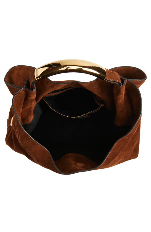 Moschino Handle Me Suede Hobo Bag In Brown