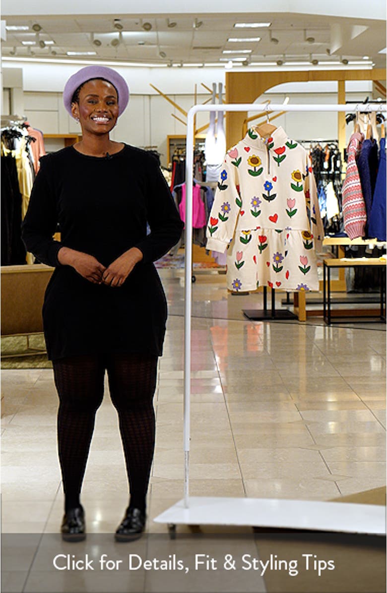 Kids' Floral Half Zip Long Sleeve Cotton Sweatshirt Dress, sales video thumbnail