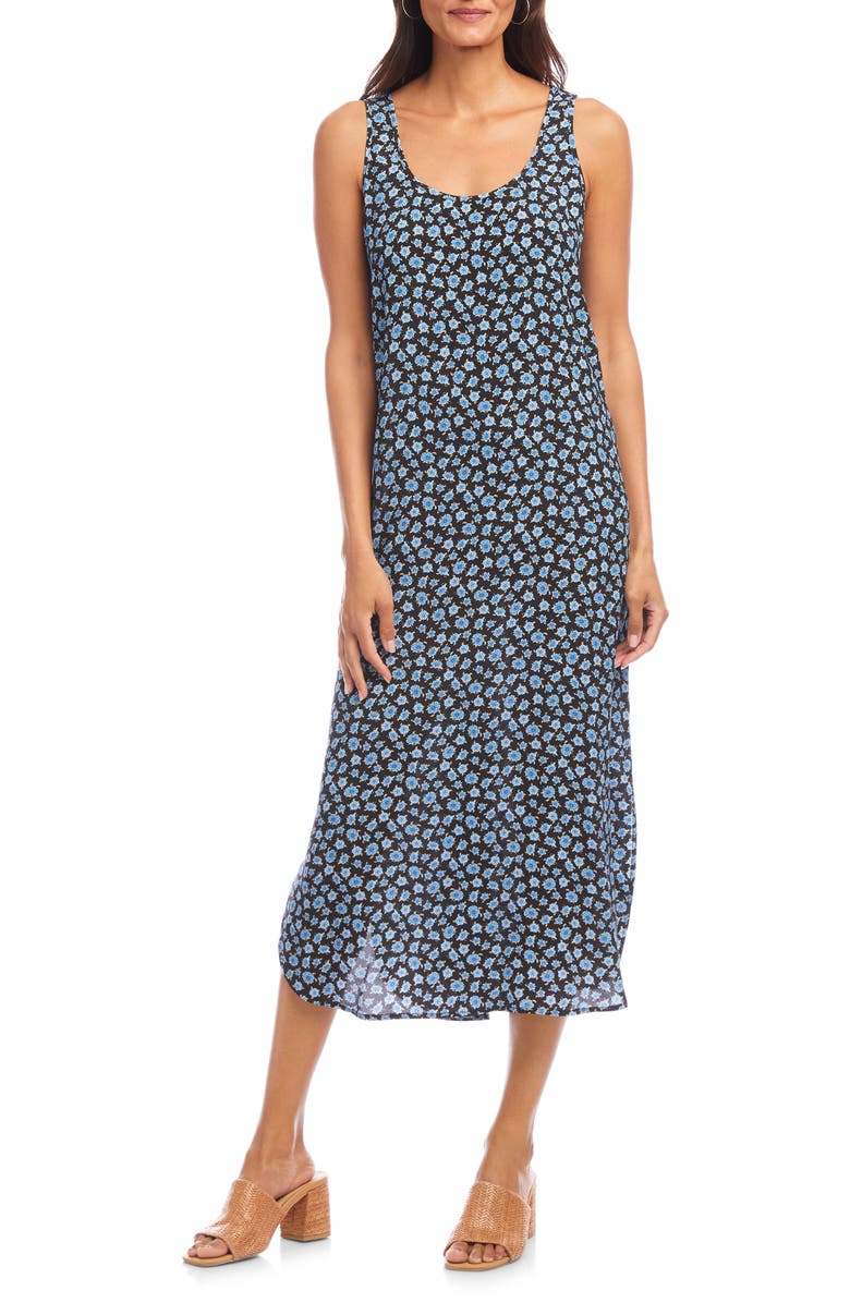 Karen Kane Floral Side Slit Midi Tank Dress, Main, color, Print