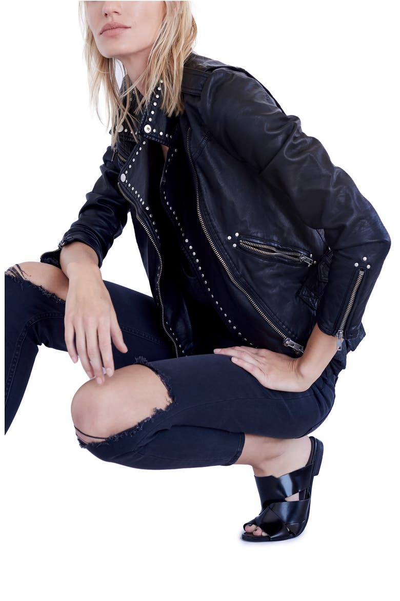 We the Free by Free People High Rise Busted Knee Skinny Jeans, Alternate, color, WASHED BLACK