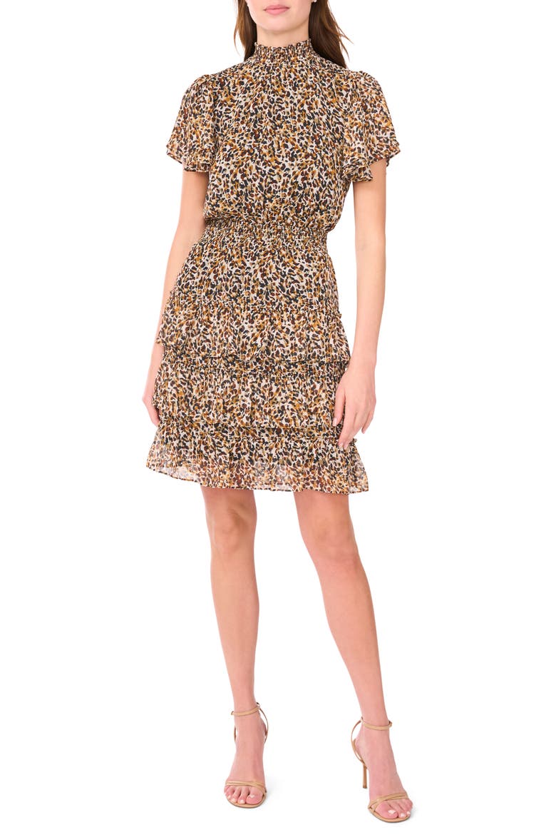 Smock Neck Tiered Minidress, Main, color, TOAST
