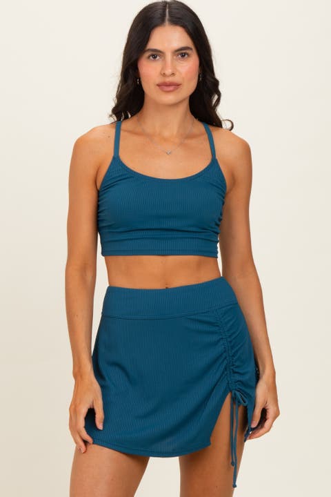 Ribbed Crop Tank Swim Skirt Set
