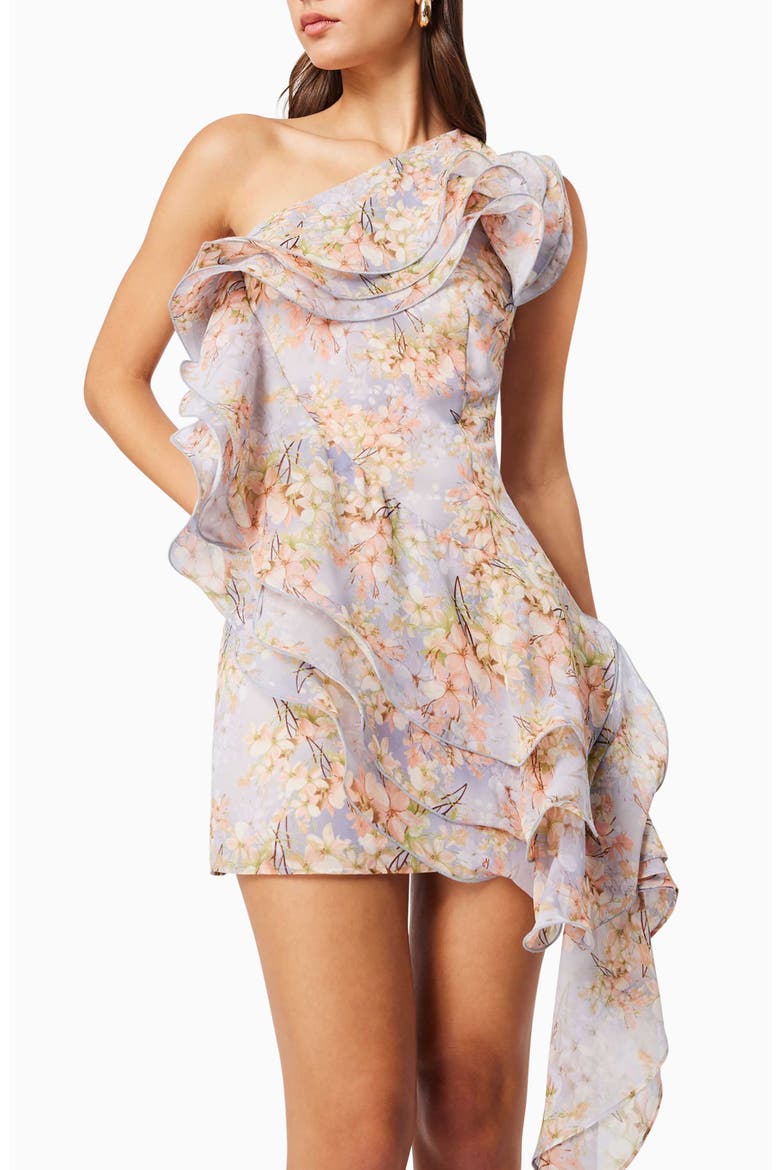 Sahara Floral One-Shoulder Minidress, Alternate, color, LAVENDER MULTI