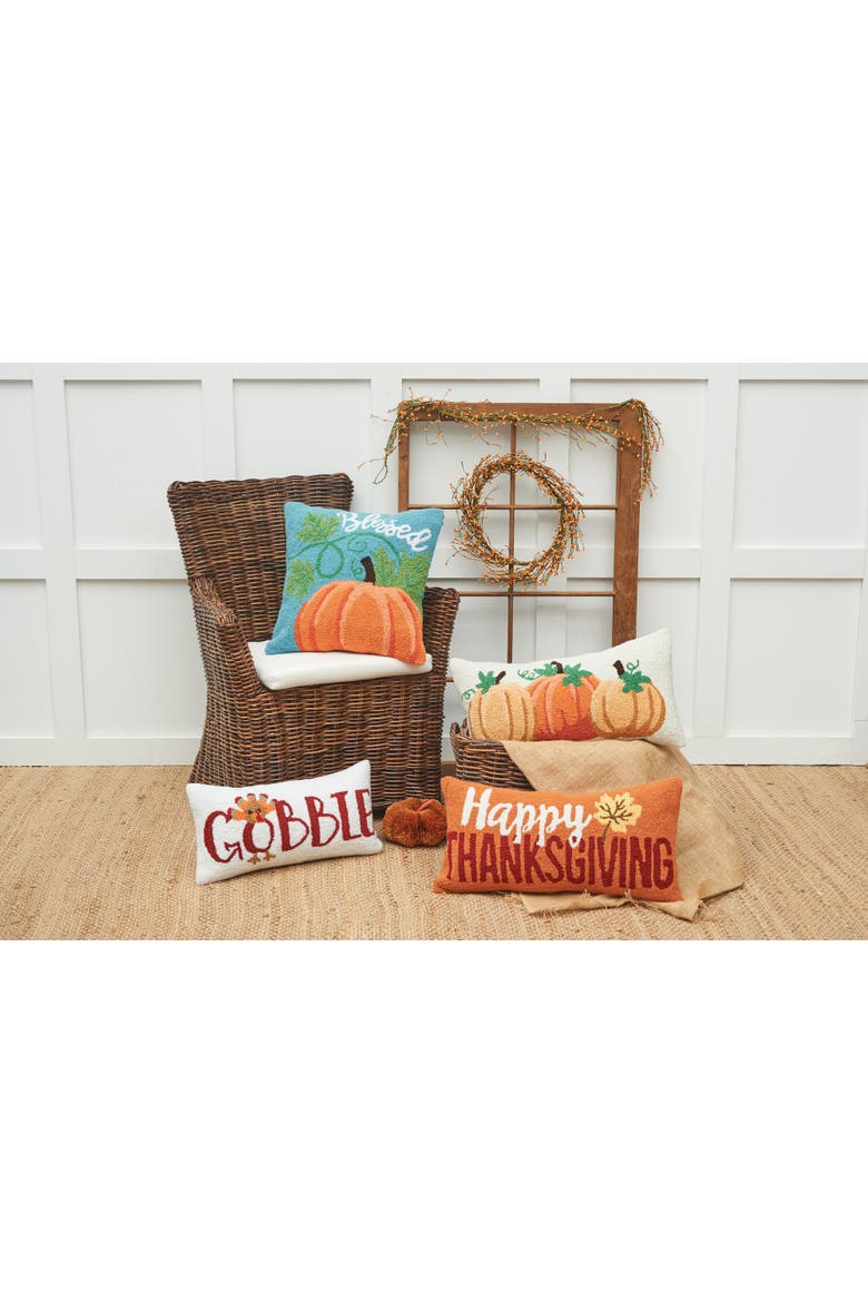 "Happy Thanksgiving" Leaf Hooked Long Accent Pillow 12" x 24", Alternate, color, Orange