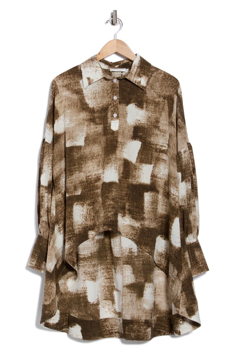 Oversize High-Low Button-Up Shirt, Alternate, color, TAUPE