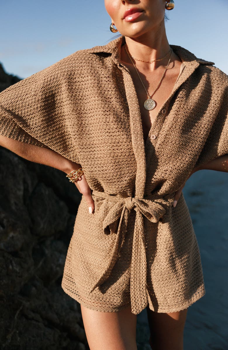 Petal & Pup Culpo Open Stitch Cotton Romper, Alternate, color,