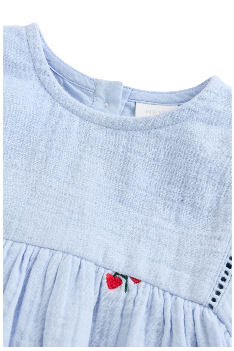 Embroidered Long Sleeve Cotton Gauze Dress, Alternate, color, BLUE