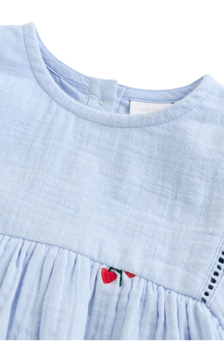 NEXT Embroidered Long Sleeve Cotton Gauze Dress, Alternate, color, Blue