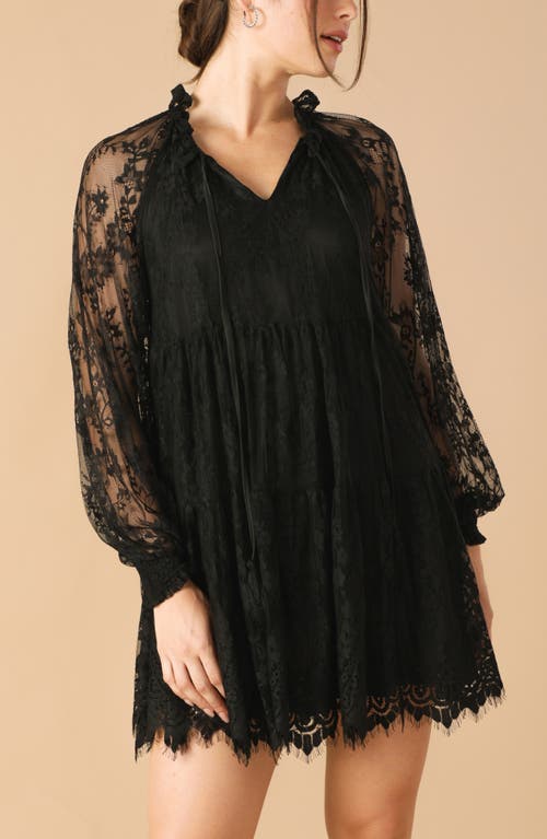 Flying Tomato Long Sleeve Lace Minidress In Black