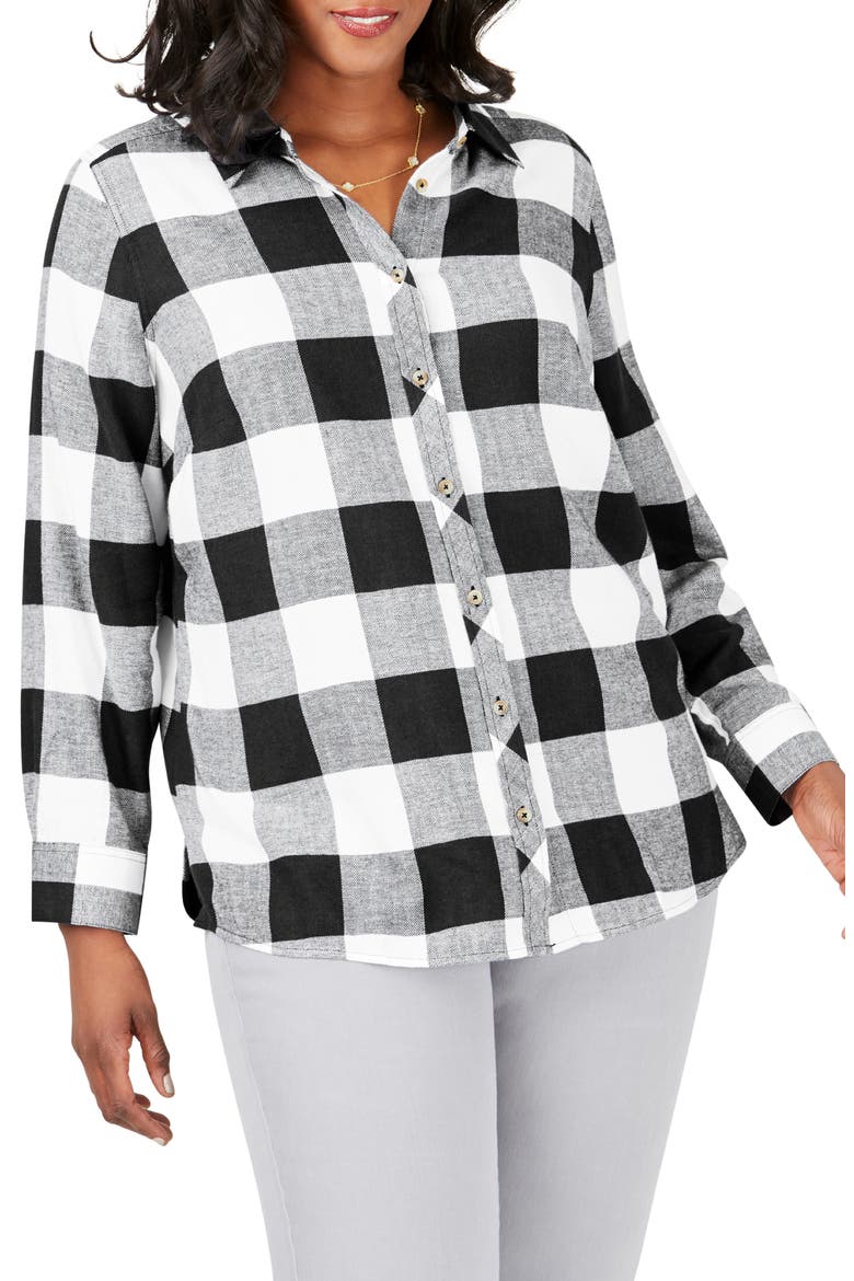 Rhea Buffalo Check Brushed Cotton Blend Shirt, Main, color, BLACK